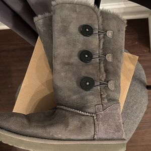 UGG Women's Gray Suede Button Shearling Mid-Calf Boots